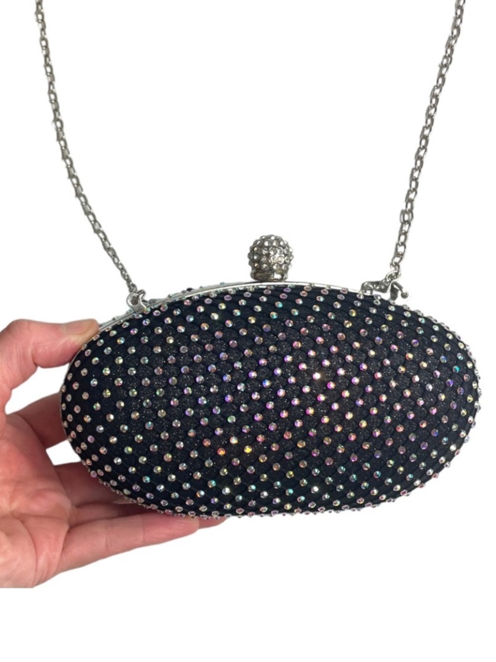 Cariedo Black Rhinestone Oval Evening Clutch Crossbody Bag